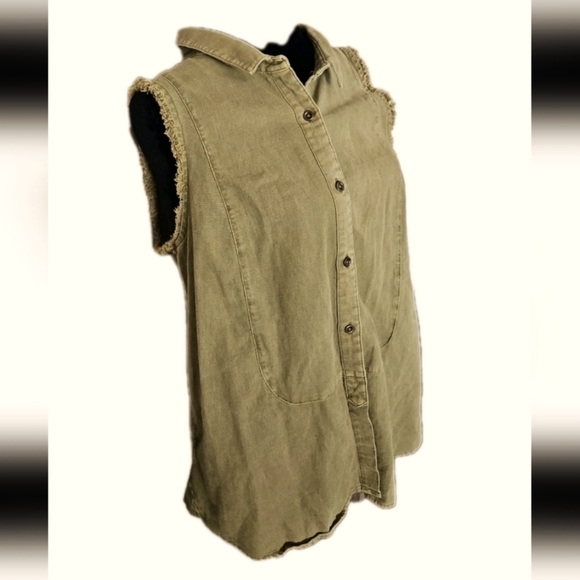 Free People Womens Olive Green Linen Distressed Tank M - Picture 4 of 13